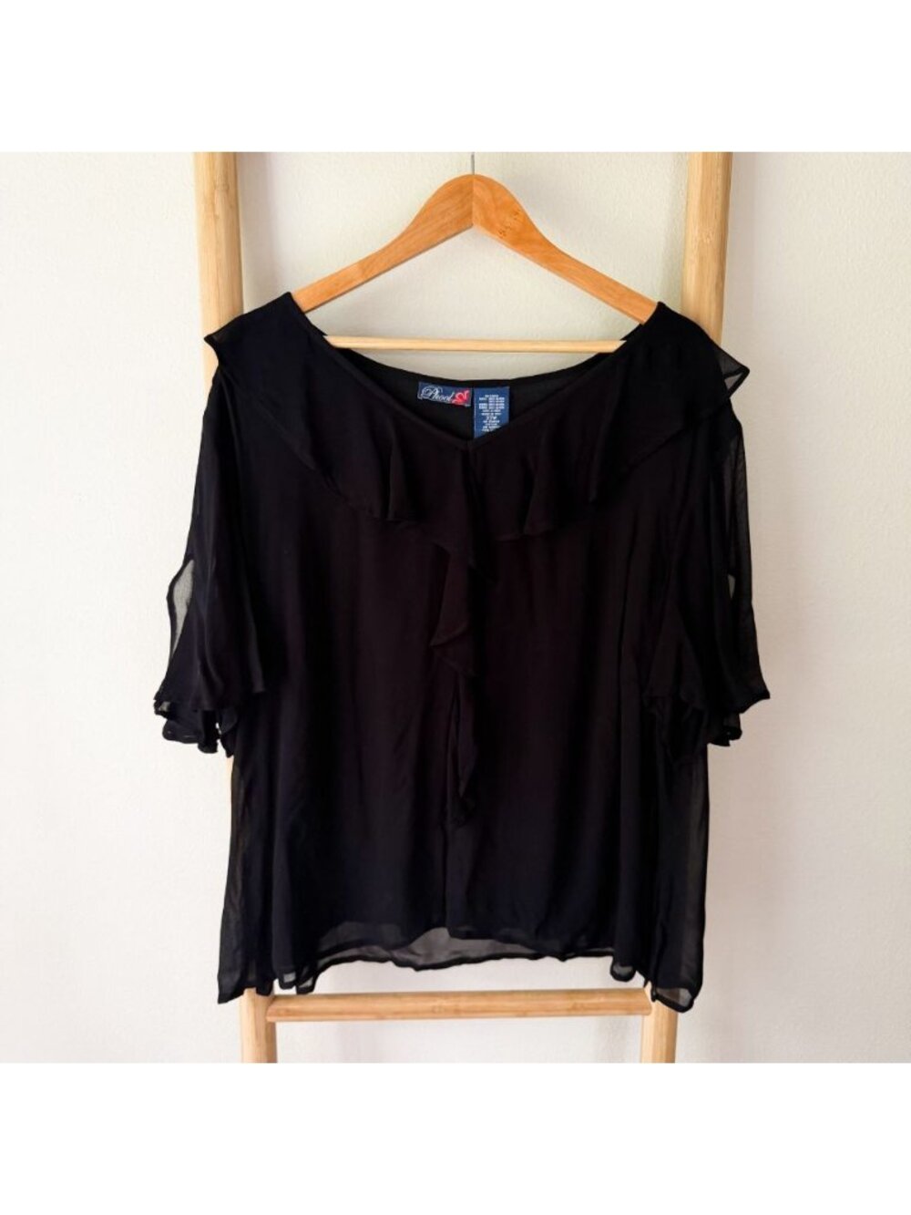 Phool Black Sheer Ruffle Sleeve Blouse Plus Size 22W Boho Flowy Top